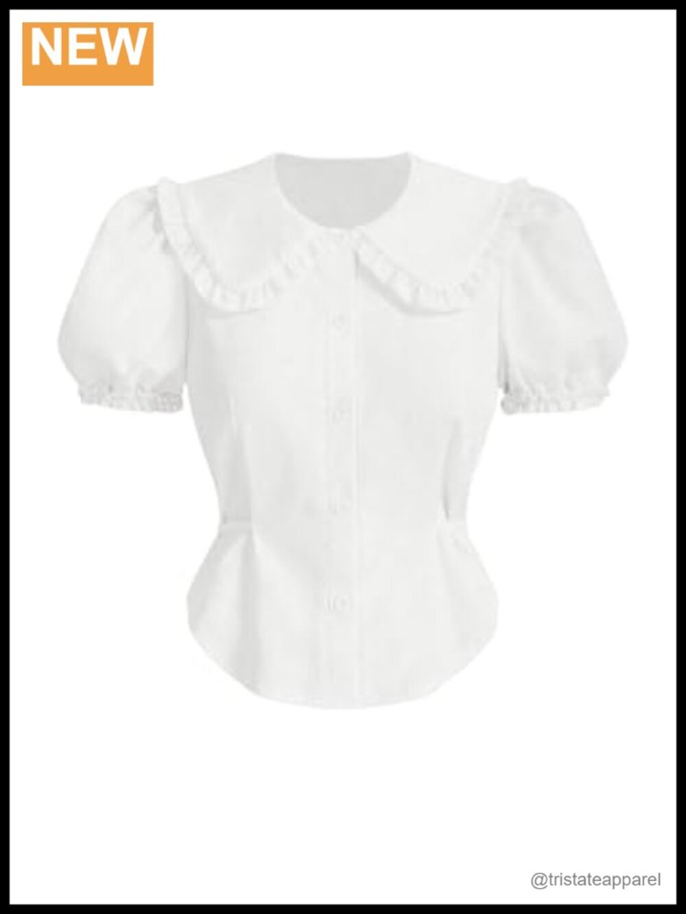 Women's Babydoll Blouse Ruffle Puff Sleeve Button Up Crop Top